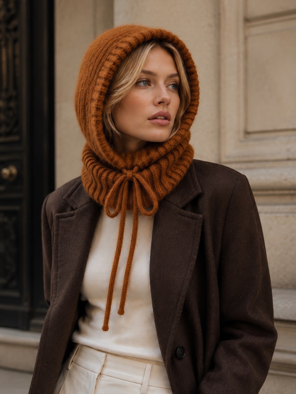 SUMMUM Caramel Coffee Knit Hood Scarf Balaclava NWT